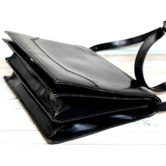 CRISTIAN Italy BLACK SMOOTH GENUINE LEATHER FLAP SHOULDER BAG CROSSBODY CLUTCH - Picture 7 of 12